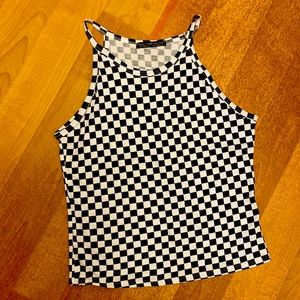 Rock & rose checkered black and white top size L